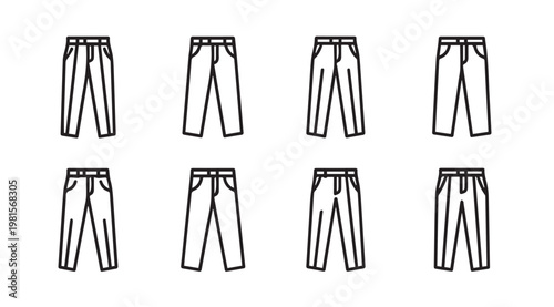 Collection of stylized line art trousers in a clean arrangement