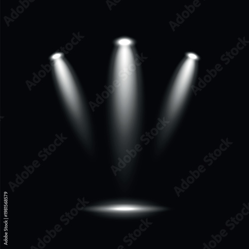 Spotlights illuminate dark stage, overlay effect vector element
