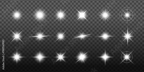 Tableau sur toile Vector set of bright white starburst effects on a transparent background, perfect for design projects