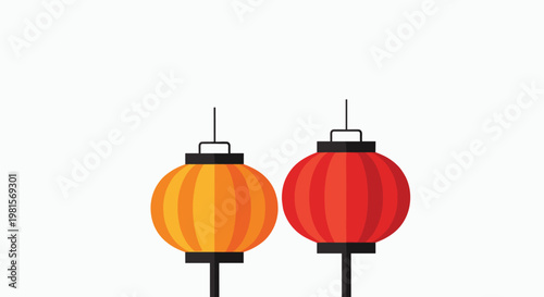 Traditional Chinese lanterns in orange and red colors for lunar new year celebrations and oriental cultural decor on a white background.