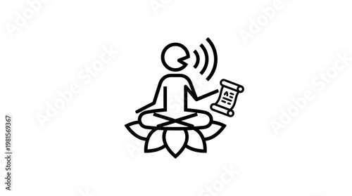 Meditating Speaker with Scroll and Audio Waves