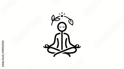 Meditating Stick Figure with Leaves and Light