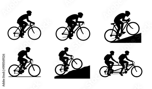 Cyclist silhouette icon set cycling riders vector minimal bike collection