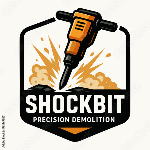 Shockbit precision demolition jackhammer conveys power and accuracy. Ideal for construction, engineering, and demolitionrelated design projects and marketing materials.