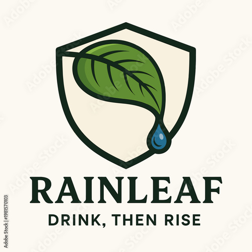 Rainleaf drink logo with a droplet and leaf is perfect for beverage brands seeking a fresh and modern visual identity.