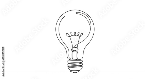 Minimalist single line drawing of a light bulb, symbolizing ideas and innovation