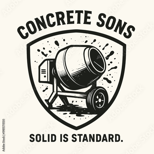 Concrete mixer design for construction company branding. Ideal for logos, brochures, and promotional materials for concrete services businesses.