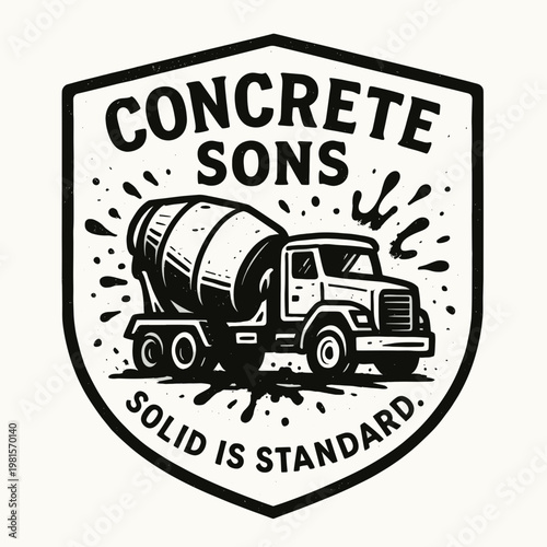 Concrete mixer truck with concrete sons branding, ideal for construction company logos, building industry presentations, and civil engineering projects.