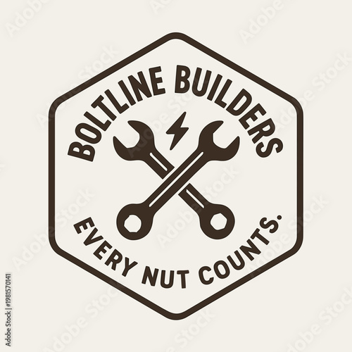 Crossed wrenches and boltline text for construction branding needs. Perfect for logos, business cards, and promotional materials in the construction industry.