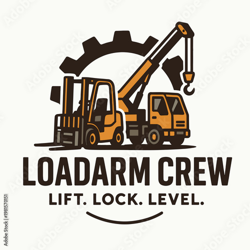Forklift crane gear loadarm crew industrial scene. Suitable for construction, warehouse, logistics, transportation, and manufacturing concept designs.