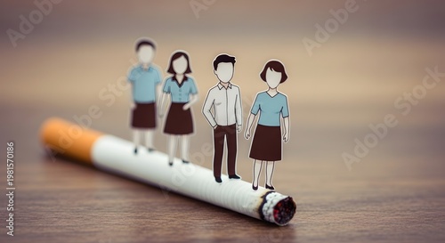 Miniature figures on a cigarette a symbolic representation of addiction and its impact on youth