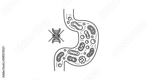 Gut Microbiome Bacteria and DNA Strand Icon