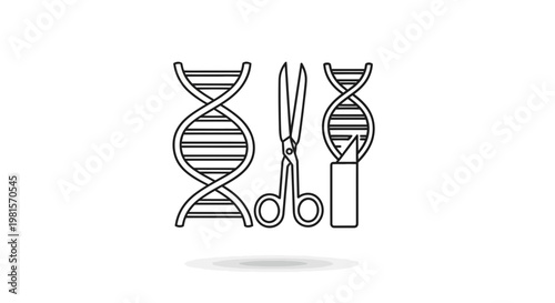 Gene Editing Concept: DNA Helix Cut by Scissors and Scalpel Icon