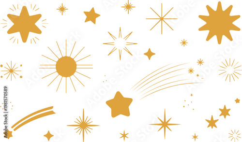 Golden stars and comets shooting across checkered background abstract festive background.