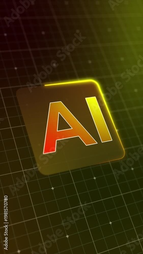Vertical video animation of a modern AI design icon with a glowing effect. Futuristic user interface in action, artificial intelligence system, advanced AI technology - Ideal for representing digital 