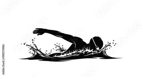 Swimmer in motion a dynamic black silhouette against splashing water