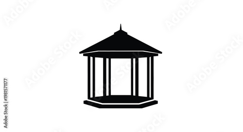 Simple black silhouette of an octagonal gazebo on a white background