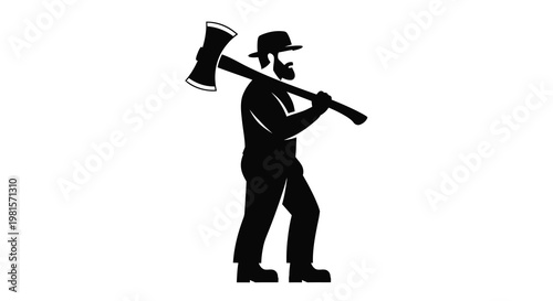Silhouette of a lumberjack carrying an axe over his shoulder