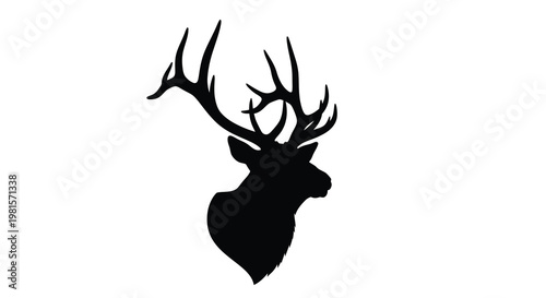 Silhouette of a majestic deer head with large antlers against white