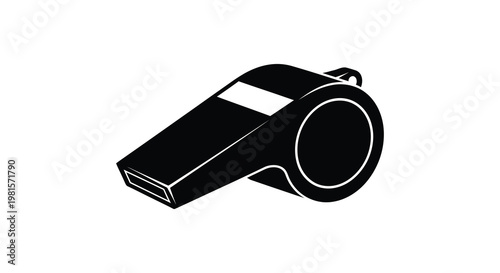 A black whistle viewed from a slight angle presented as a silhouette