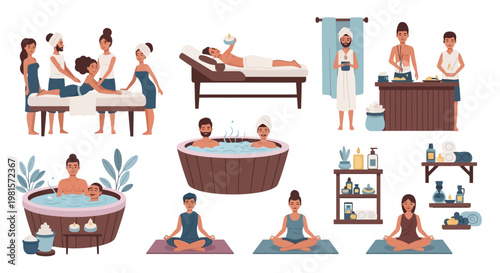 Relaxing spa day with massages, hot tubs, and yoga for wellness and self-care