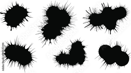 Spiky Black Ink Splatter Blots With Sharp Textured Paint Edges