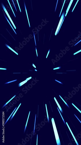 Abstract light streaks with glowing rays and fast motion blur. Futuristic technology style with dynamic perspective and powerful energy, creating a sleek and modern high-speed visual