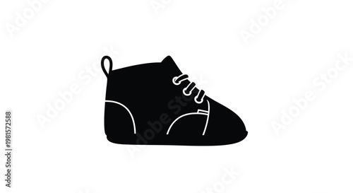 Simple black and white illustration of a single high top shoe