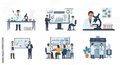 Scientists conducting research in a modern laboratory, teamwork and innovation