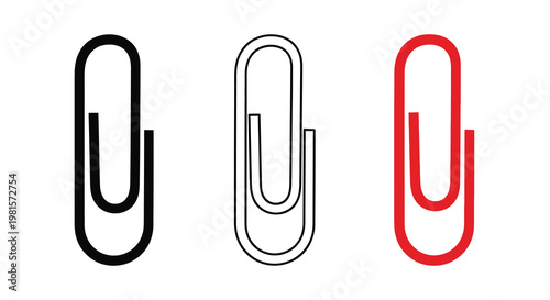 Three paper clips in different colors arranged in a row