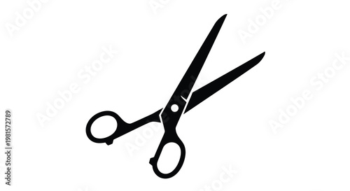 A simple black silhouette of a pair of open scissors