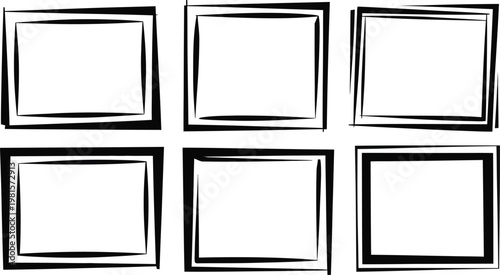 Black hand-drawn square frames feature rough textured brush stroke borders.
