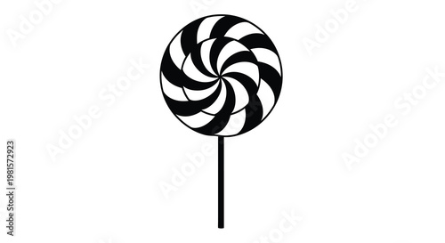 A black and white spiral lollipop on a stick isolated on white