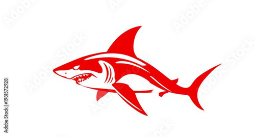 Red shark tattoo vector illustration of a marine predator fish in the ocean featuring a stylized fin design for aquatic animal art and nature icons