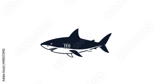 Stylized Dark Blue Shark Silhouette Illustration on White Background