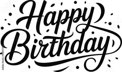 Playful Happy Birthday Calligraphy Script with Festive Confetti Polka Dot Accents