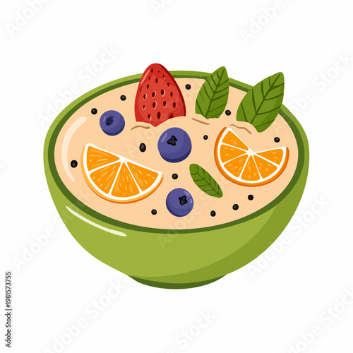 Healthy Breakfast Cereal Bowl with Fruit Toppings Vector Illustration