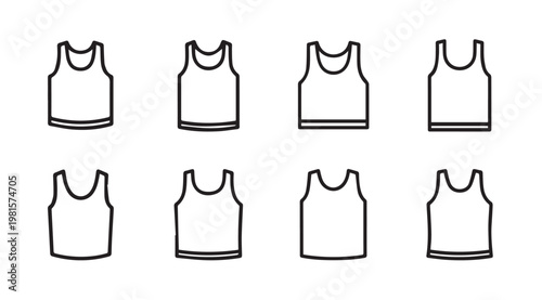 Eight white undershirt icons arranged in two rows against a plain background