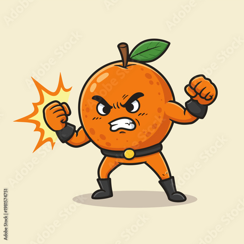 Determined Orange Superhero Ready for Action Cartoon.