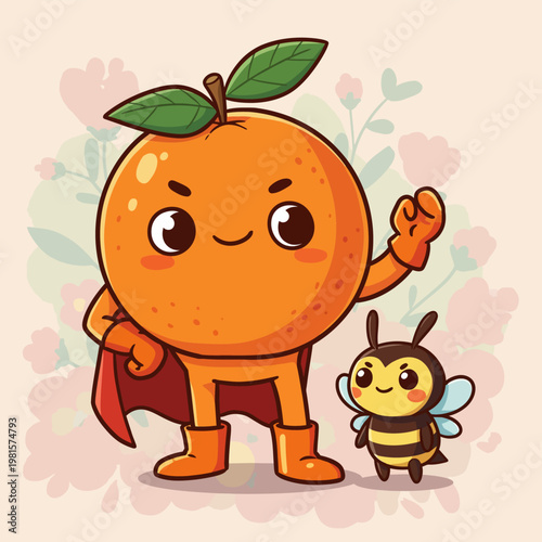 Orange Superhero and Bee Friend - A Cartoon Adventure.