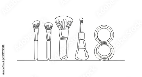 Minimalist Line Art: Makeup Brushes and Compact Powder Set