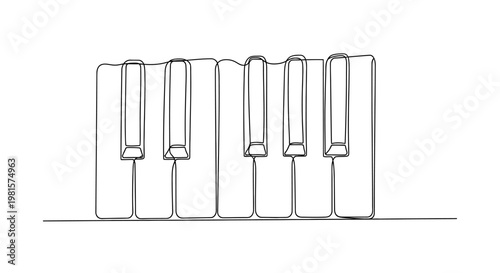 Minimalist Piano Keys Line Art Drawing, Music Instrument Concept, Simple Black and White Sketch
