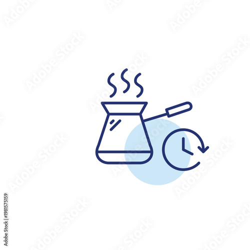 Coffee brewing cezve and clock. Cafe barista work. Pixel perfect, editable stroke vector icon