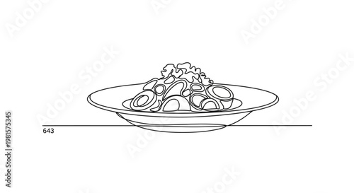 Simple Line Drawing of a Plate of Sliced Leeks and Greens