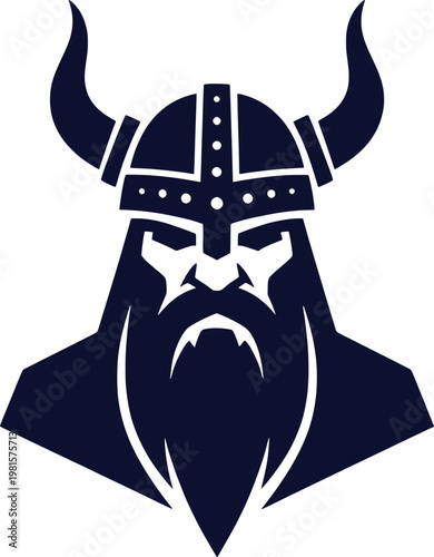 Viking Warrior Icon: A stylized, monochrome illustration of a fierce Viking warrior, embodying strength and heritage.