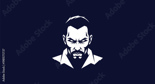 Intense Gaze: A striking monochromatic portrait of a determined man with a stern expression, evoking an atmosphere of resolve and focus. 