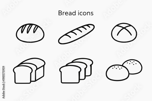 Bread Icons: A collection of simple line art illustrations featuring various bread shapes, offering a minimalist yet appetizing visual.
