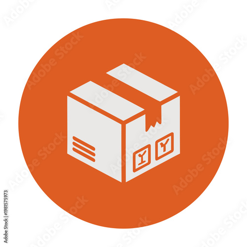 Vector graphic of a parcel box with a ribbon on an orange circle background