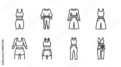 Fashion Line Art Outfits Collection on White Background Vector Graphic