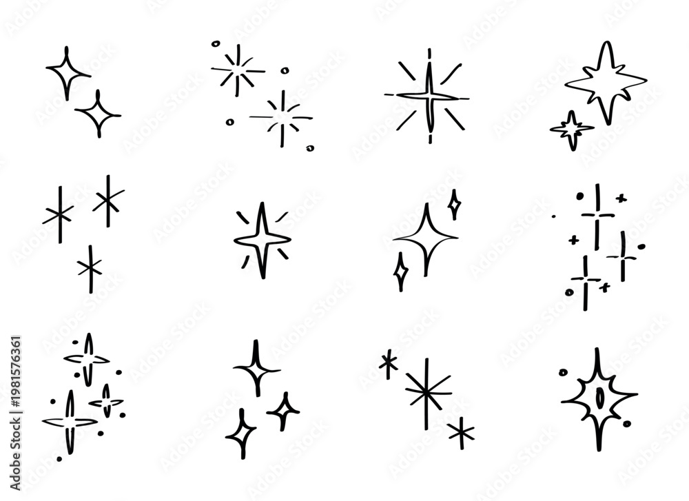 Obraz premium Hand-drawn starburst sparkle elements vector set